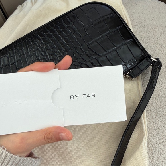 BY FAR Black Croc-Effect Shoulder Bag